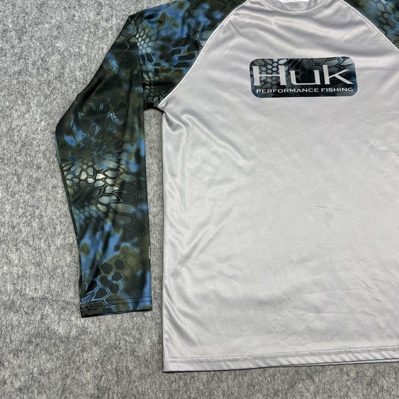 Huk Performance Fishing Shirt Mens M Gray Camo Raglan Long Sleeve Top Outdoors - Picture 5 of 16
